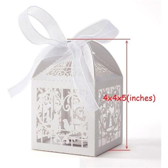 25Pcs/Lot 4x4 inches Laser Cut Pearl Paper Party Wedding Favor Ribbon Candy Box - Picture 2 of 6